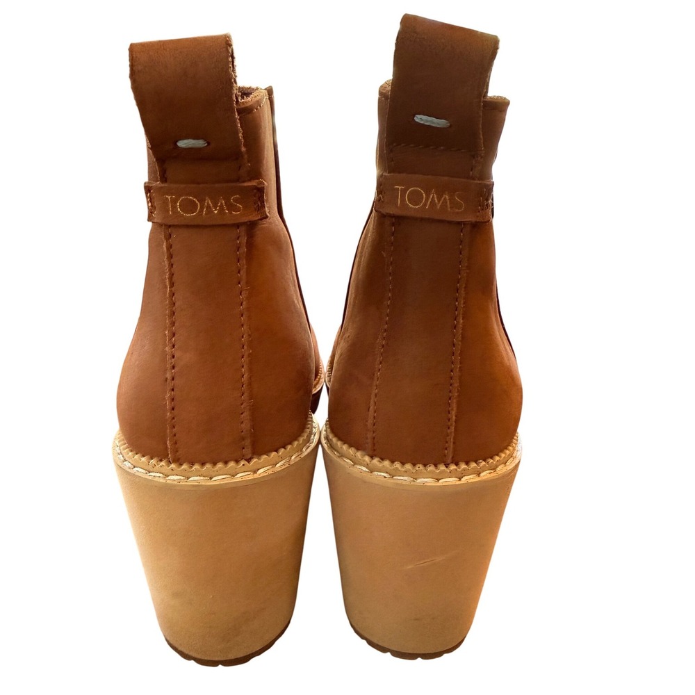 TOMS Wedge Ankle Booties Women 7 Tan Brown Leather Suede Zip Platform Boots - Picture 2 of 10